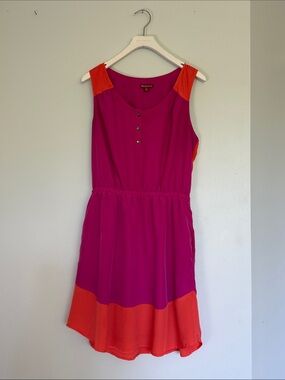 Merona Magenta and Orange Sleeveless Colorblock Dress with Pockets! Size small